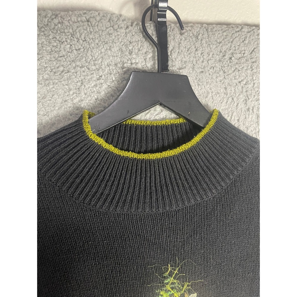 Vintage Talbots Women's Black Christmas L Tree Sweater Lime Trim Holiday Knit - Picture 9 of 10